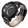 CAGARNY 6818 Fashionable DZ Style Large Dial Dual Clock Quartz Movement Sport Wrist Watch with Leather Band & Calendar Function for Men (Black Band Black Case) - Image 3