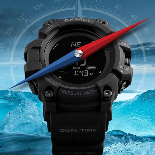 SKMEI 1358 Multifunctional Men Outdoor Sports 30m Waterproof Digital Watch with Compass / Barometer / Altimeter / Pedometer Function (Black) - Image 11