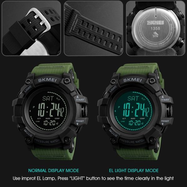 SKMEI 1358 Multifunctional Men Outdoor Sports 30m Waterproof Digital Watch with Compass / Barometer / Altimeter / Pedometer Function (Black) - Image 6