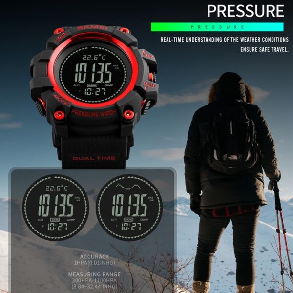 SKMEI 1358 Multifunctional Men Outdoor Sports 30m Waterproof Digital Watch with Compass / Barometer / Altimeter / Pedometer Function (Black) - Image 8