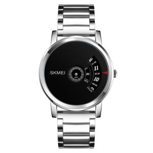 SKMEI 1260 Fashion Creative Pointer 30m Waterproof Quartz Wrist Watch with Stainless Steel Watchband (Silver+Black)