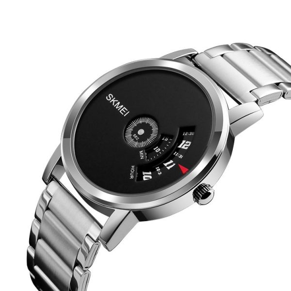 SKMEI 1260 Fashion Creative Pointer 30m Waterproof Quartz Wrist Watch with Stainless Steel Watchband (Silver+Black) - Image 3