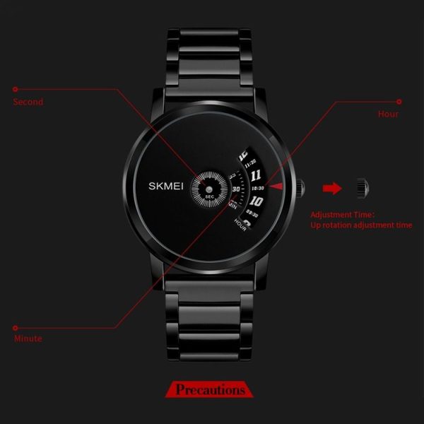 SKMEI 1260 Fashion Creative Pointer 30m Waterproof Quartz Wrist Watch with Stainless Steel Watchband (Silver+Black) - Image 4