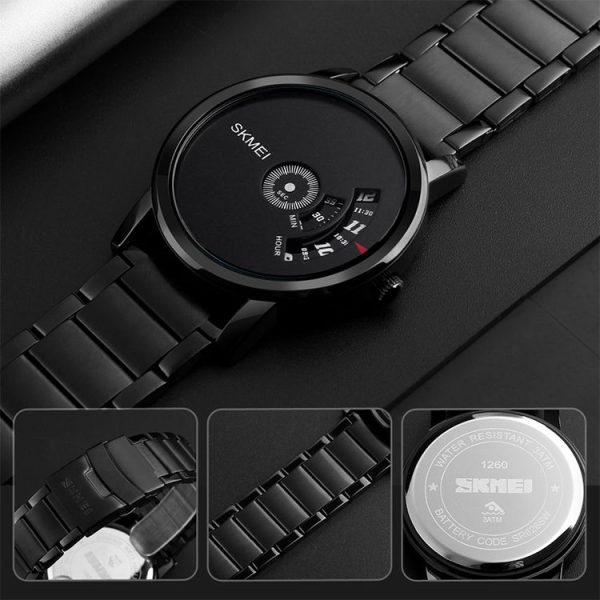 SKMEI 1260 Fashion Creative Pointer 30m Waterproof Quartz Wrist Watch with Stainless Steel Watchband (Silver+Black) - Image 6