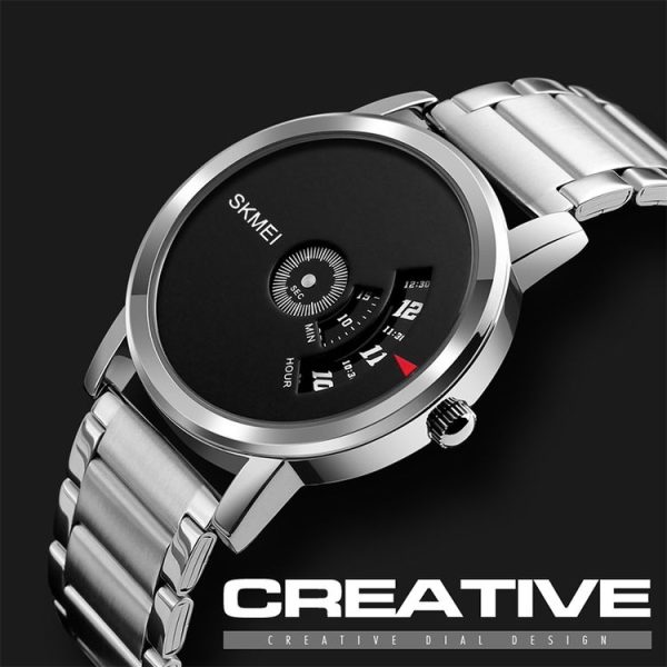 SKMEI 1260 Fashion Creative Pointer 30m Waterproof Quartz Wrist Watch with Stainless Steel Watchband (Silver+Black) - Image 7