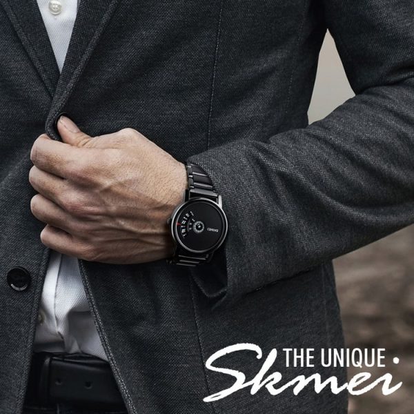 SKMEI 1260 Fashion Creative Pointer 30m Waterproof Quartz Wrist Watch with Stainless Steel Watchband (Silver+Black) - Image 9