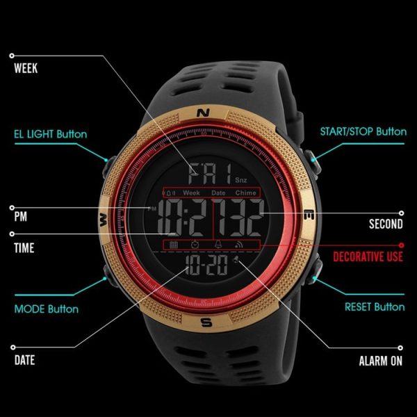 SKMEI 1251 Men Fashionable Outdoor 50m Waterproof Sports Watch Digital Watch with PU Watchband (Blue) - Image 4