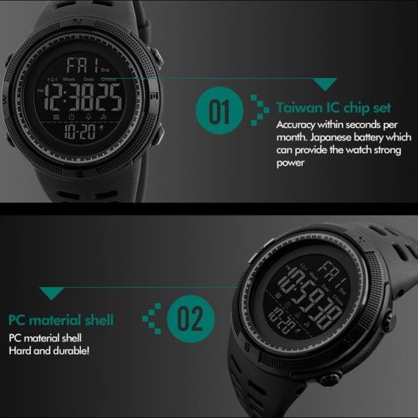 SKMEI 1251 Men Fashionable Outdoor 50m Waterproof Sports Watch Digital Watch with PU Watchband (Blue) - Image 8