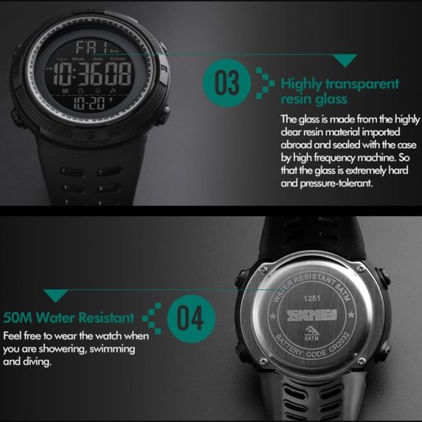 SKMEI 1251 Men Fashionable Outdoor 50m Waterproof Sports Watch Digital Watch with PU Watchband (Blue) - Image 9
