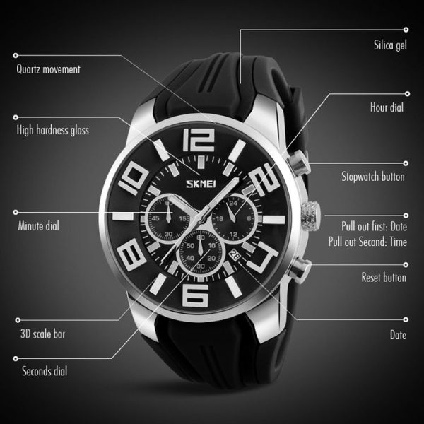 SKMEI 9128 Fashion Multifunctional 3D Large Dial Sports Wristwatch 30m Waterproof Quartz Watch (Green) - Image 4