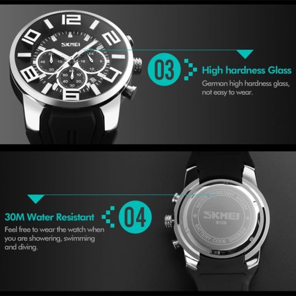 SKMEI 9128 Fashion Multifunctional 3D Large Dial Sports Wristwatch 30m Waterproof Quartz Watch (Green) - Image 6