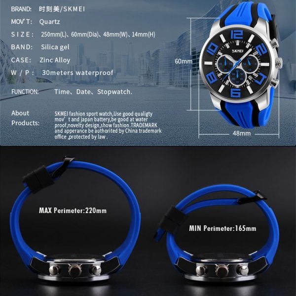 SKMEI 9128 Fashion Multifunctional 3D Large Dial Sports Wristwatch 30m Waterproof Quartz Watch (Green) - Image 9