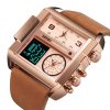 SKMEI 1391 Multifunctional Men Business Digital Watch 30m Waterproof Square Dial Wrist Watch with Leather Watchband (Brown) - Image 3