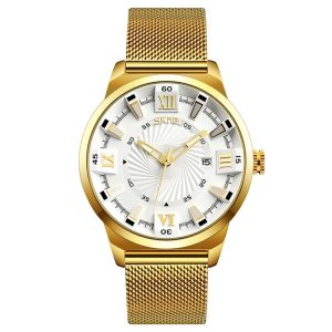 SKMEI 9166 Fashion Men Business Watch 30m Waterproof Metal Quartz Wristwatch (White)