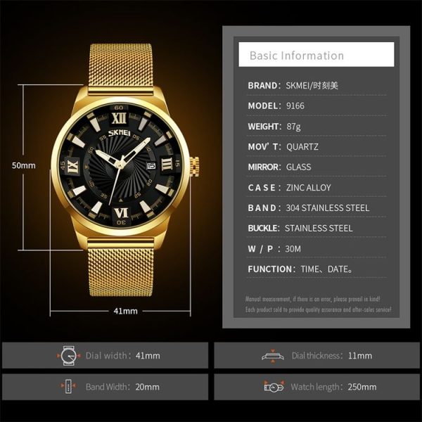 SKMEI 9166 Fashion Men Business Watch 30m Waterproof Metal Quartz Wristwatch (White) - Image 4