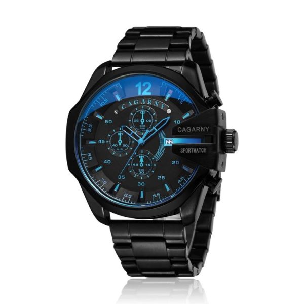 CAGARNY 6839 Irregular Large Dial Stainless Steel Band Quartz Sports Watch For Men (Black+Blue)