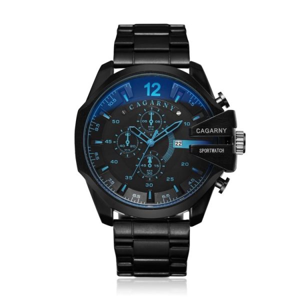 CAGARNY 6839 Irregular Large Dial Stainless Steel Band Quartz Sports Watch For Men (Black+Blue) - Image 2