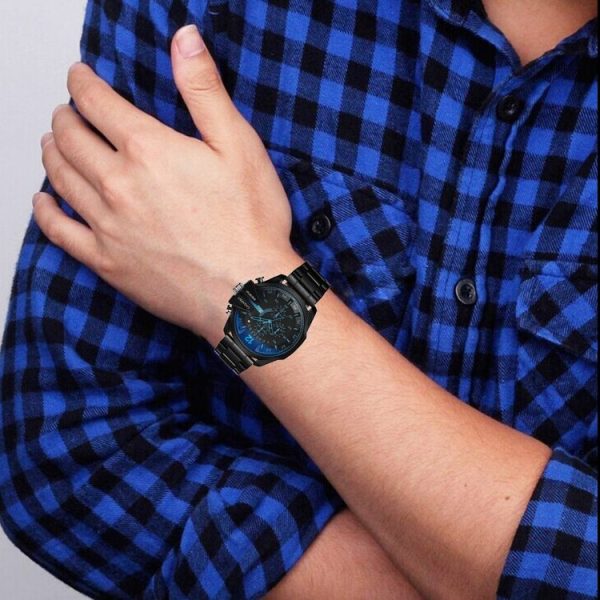 CAGARNY 6839 Irregular Large Dial Stainless Steel Band Quartz Sports Watch For Men (Black+Blue) - Image 4