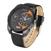 CAGARNY 6813 Fashionable Dual Clock Quartz Business Wrist Watch with Leather Band for Men (Black Case Black Band)