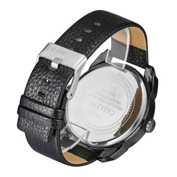 CAGARNY 6813 Fashionable Dual Clock Quartz Business Wrist Watch with Leather Band for Men (Black Case Black Band) - Image 5
