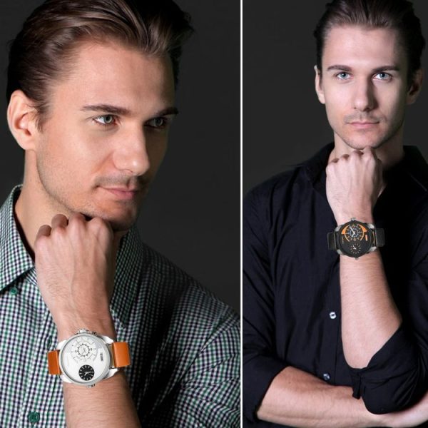 CAGARNY 6813 Fashionable Dual Clock Quartz Business Wrist Watch with Leather Band for Men (Black Case Black Band) - Image 6