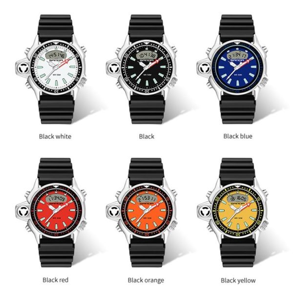 SANDA 3008 Multifunctional Men Outdoor Sports Noctilucent 50m Waterproof Digital Wrist Watch (Black Blue) - Image 2