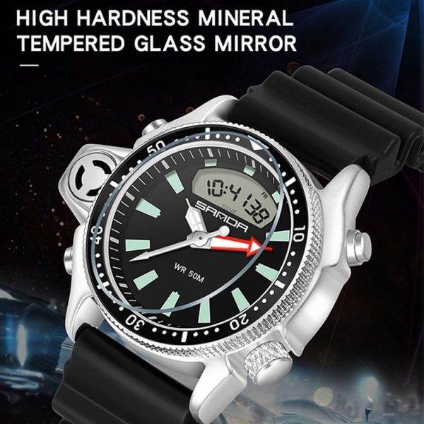 SANDA 3008 Multifunctional Men Outdoor Sports Noctilucent 50m Waterproof Digital Wrist Watch (Black Blue) - Image 3