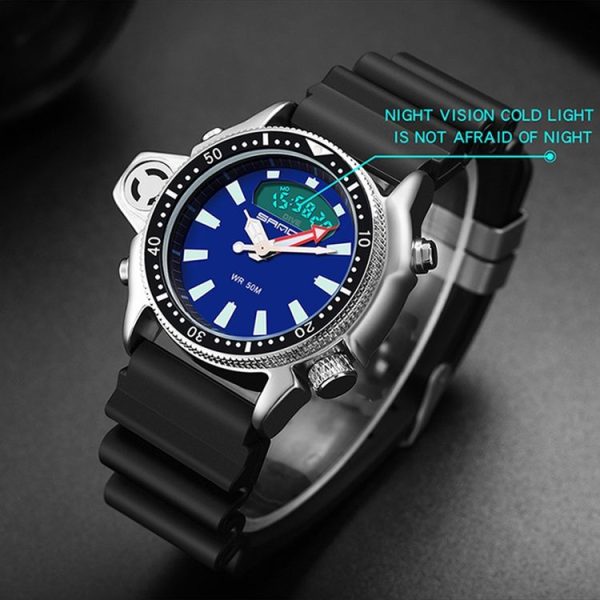 SANDA 3008 Multifunctional Men Outdoor Sports Noctilucent 50m Waterproof Digital Wrist Watch (Black Blue) - Image 4