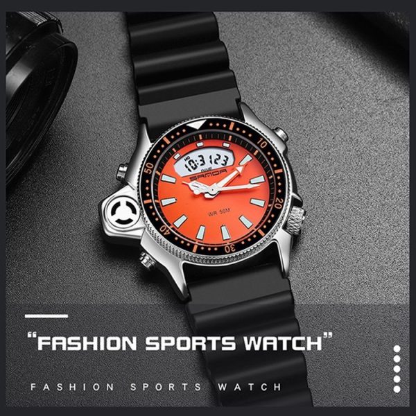 SANDA 3008 Multifunctional Men Outdoor Sports Noctilucent 50m Waterproof Digital Wrist Watch (Black Blue) - Image 5