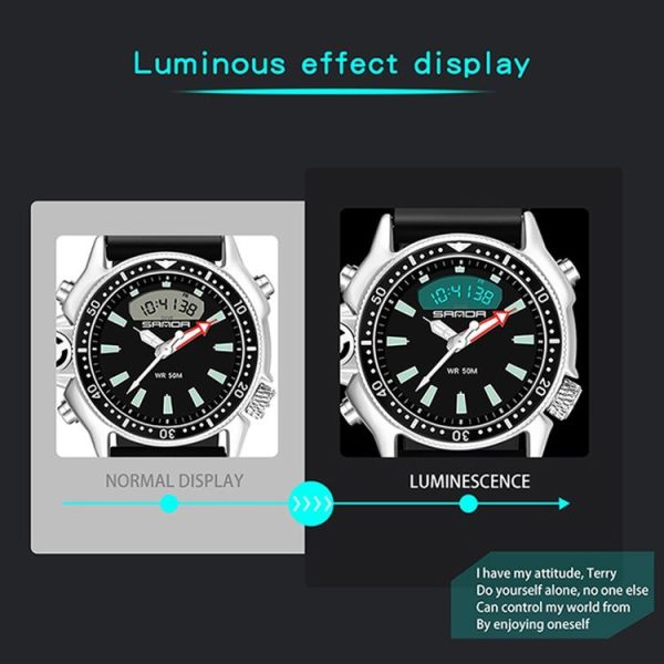 SANDA 3008 Multifunctional Men Outdoor Sports Noctilucent 50m Waterproof Digital Wrist Watch (Black Blue) - Image 7