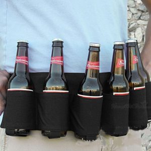 Portable Outdoor Beer Mountaineering Belt 6 Holds Minimalist Stylish Style Multi-function Outdoor Sports Running Hiking Riding Travelling Belt (Black)