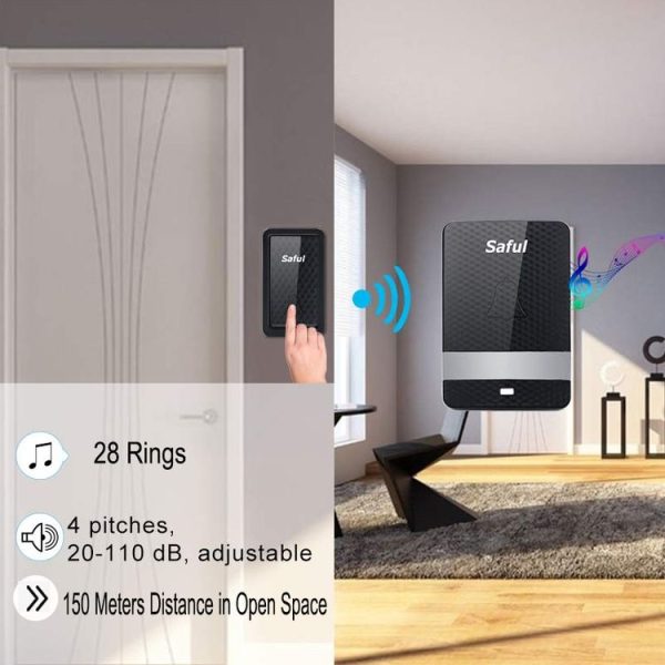 Saful TS-K106 IP68 Waterproof 4-Level Ring Tone Adjustable Wireless Intelligent Self-generating Doorbell with 28 First Ringtones - Image 10