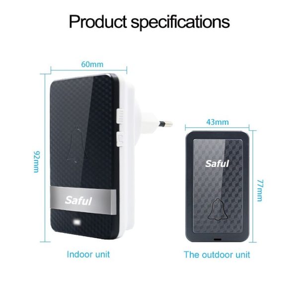 Saful TS-K106 IP68 Waterproof 4-Level Ring Tone Adjustable Wireless Intelligent Self-generating Doorbell with 28 First Ringtones - Image 3