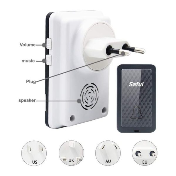 Saful TS-K106 IP68 Waterproof 4-Level Ring Tone Adjustable Wireless Intelligent Self-generating Doorbell with 28 First Ringtones - Image 4