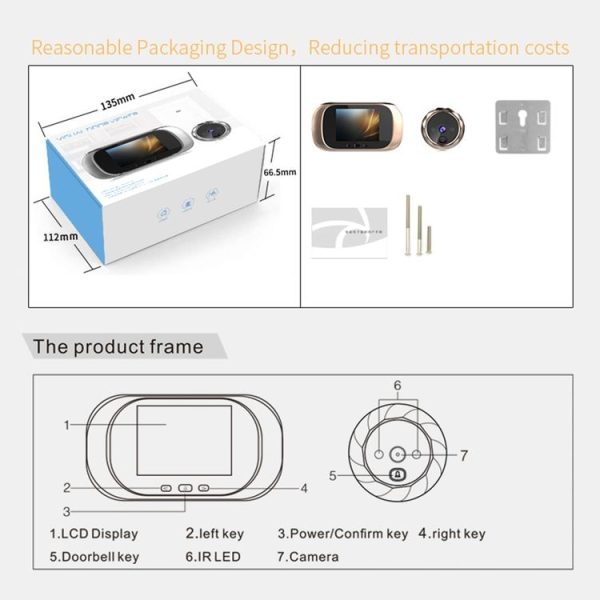 DD1 Smart Electronic Cat Eye Camera Doorbell with 2.8 inch LCD Screen, Support Infrared Night Vision (Silver) - Image 10