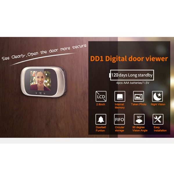 DD1 Smart Electronic Cat Eye Camera Doorbell with 2.8 inch LCD Screen, Support Infrared Night Vision (Silver) - Image 4