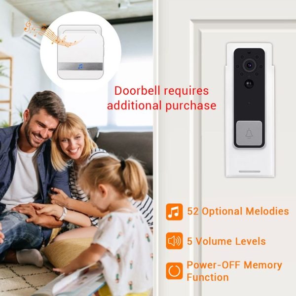 B10 52 Chimes 110dB Doorbell Receiver Low Power Consumption Home Door Tools, EU Plug, AC 90-260V (Black) - Image 5