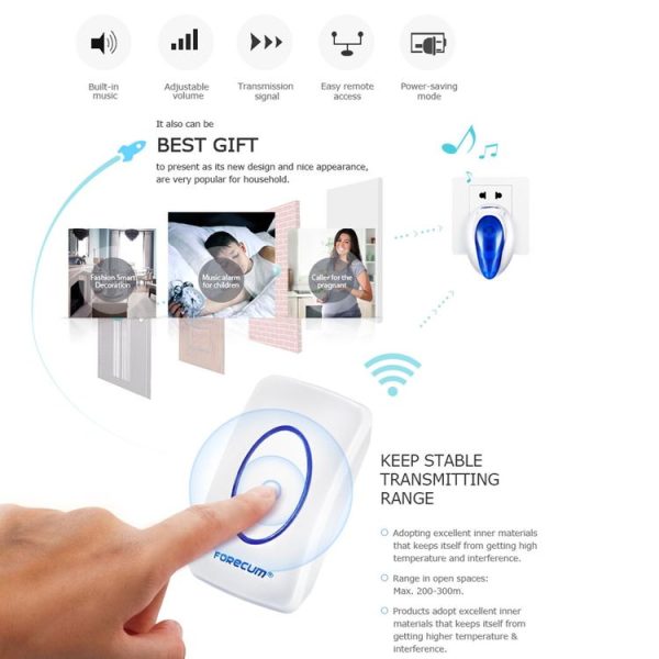 Forecum 7F Wireless Smart Home Doorbell with Dual Receiver, Remote Control Distance: 200m (Open Air), EU Plug - Image 10