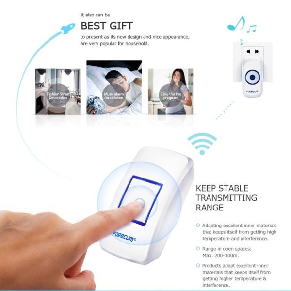 Forecum 8F Wireless Smart Home Doorbell with Dual Receiver, Remote Control Distance: 200m (Open Air), EU Plug - Image 12