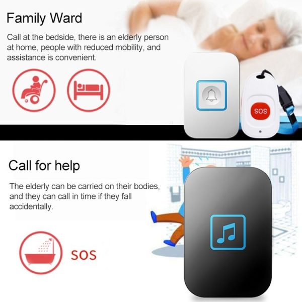 CACAZI C86 Wireless SOS Pager Doorbell Old man Child Emergency Alarm Remote Call Bell, EU Plug (White) - Image 4