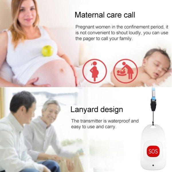 CACAZI C86 Wireless SOS Pager Doorbell Old man Child Emergency Alarm Remote Call Bell, EU Plug (White) - Image 5