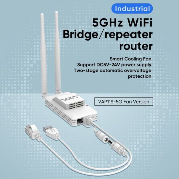 VONETS VAP11S-5G Mini Wireless Bridge 900Mbp WiFi Repeater with 2 Antennas & Fan (White) - Image 2
