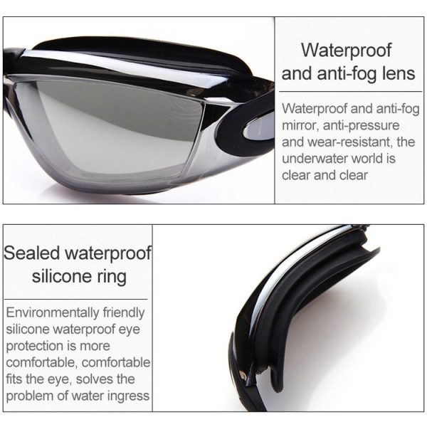 High-definition Waterproof Fogproof Swimming Goggles with Swimming Cap (Black) - Image 3