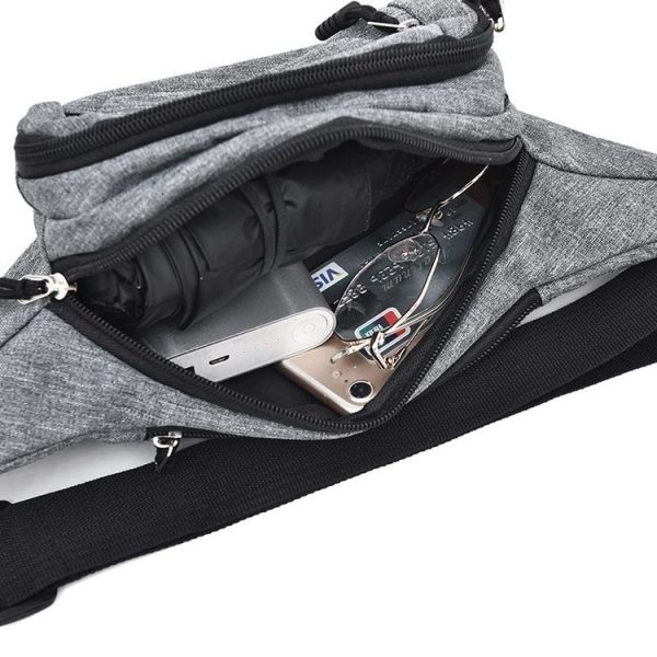 Pure Color Multi-function Pockets Waterproof Chest Bag Waist Crossbody Sports Bag (Black) - Image 4