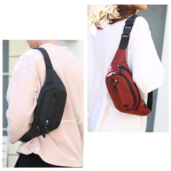 Pure Color Multi-function Pockets Waterproof Chest Bag Waist Crossbody Sports Bag (Black) - Image 6