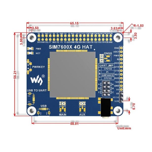 Waveshare 4G / 3G / 2G / GSM / GPRS / GNSS HAT for Raspberry Pi, LTE CAT4, for Southeast Asia, West Asia, Europe, Africa - Image 4