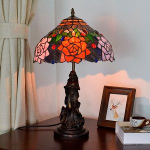 Vintage Rose Colored Glass Table Lamp Living Room Dining Room Bedroom Bedside Counter Light (EU Plug)