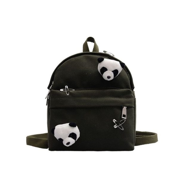 Mini Fashion Canvas Girl Dual Shoulder Backpack School Bag with Panda Pendant (Color: Green Size: OneSize) - Image 2