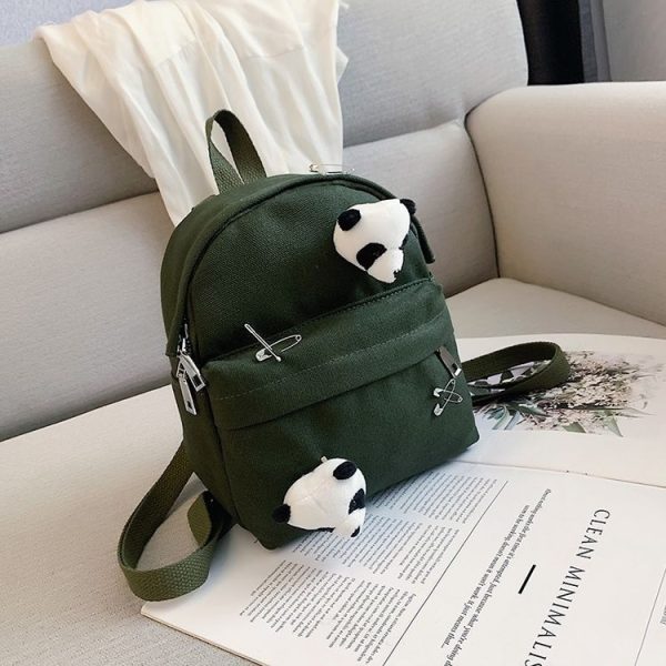 Mini Fashion Canvas Girl Dual Shoulder Backpack School Bag with Panda Pendant (Color: Green Size: OneSize) - Image 4