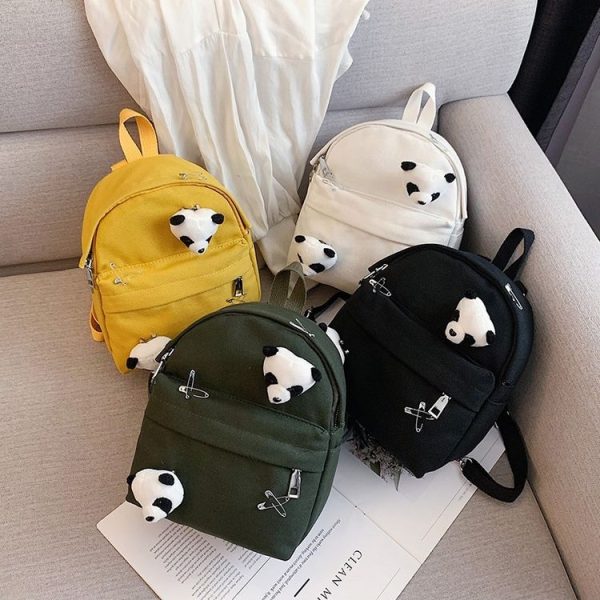 Mini Fashion Canvas Girl Dual Shoulder Backpack School Bag with Panda Pendant (Color: Green Size: OneSize) - Image 9